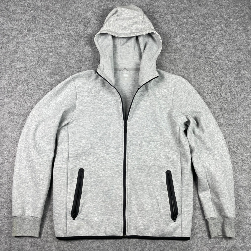 UNIQLO Hoodie Mens Medium Gray Dry Stretch Full Zip Activewear 341-180711